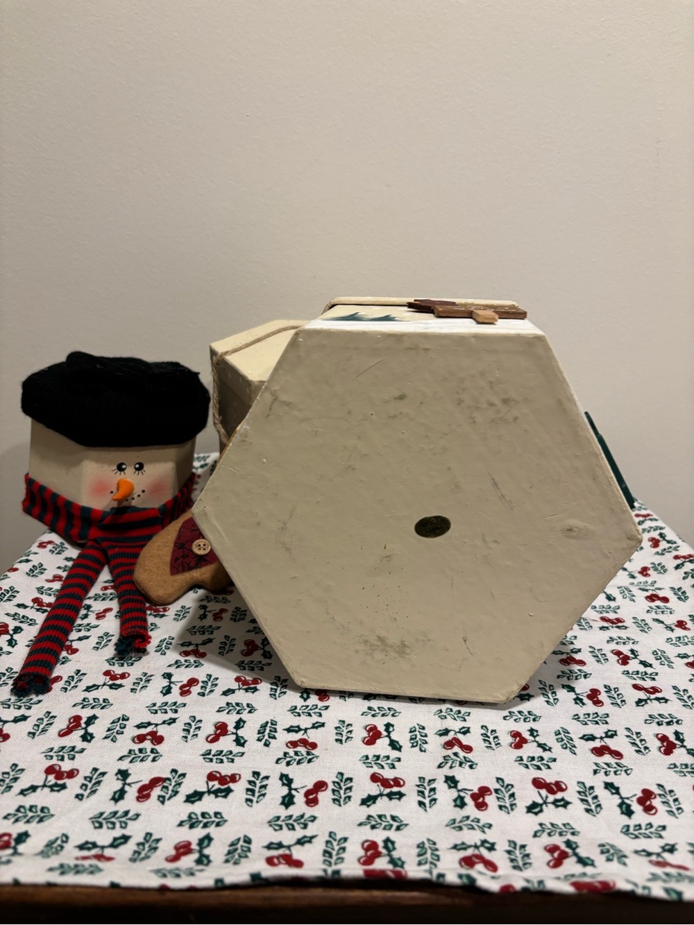 Holiday Snowman Decorative Stackable Box - Cream with Red & Green Scarf - Picture 10 of 10